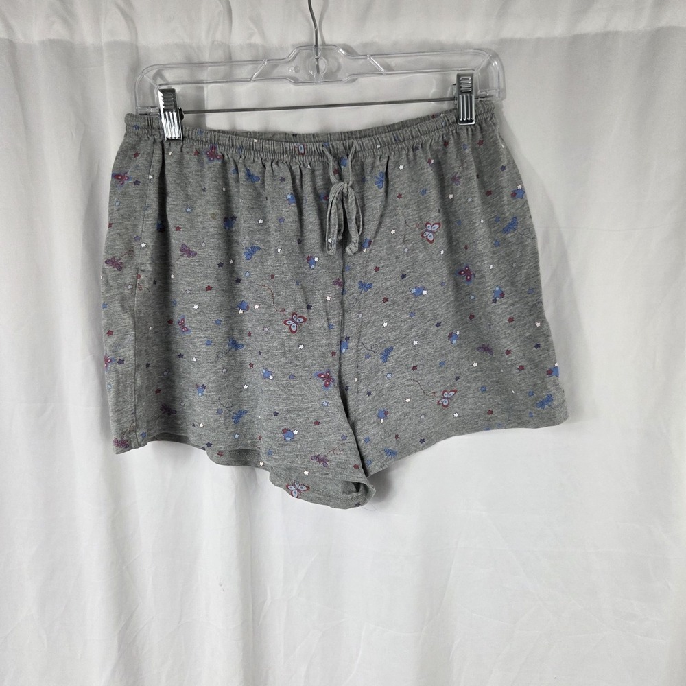 Q&A Womens Size Small Drawstring Jersey Pajama Shorts Gray Butterfly Print